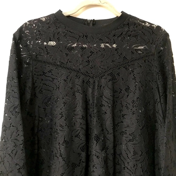 Zara Black Lace All Over High Neck Long Sleeve Top Blouse - Picture 3 of 8
